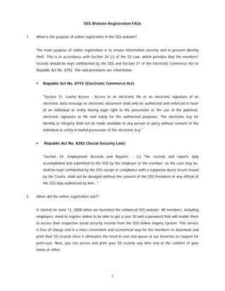 SSS Web site Registration FAQs .